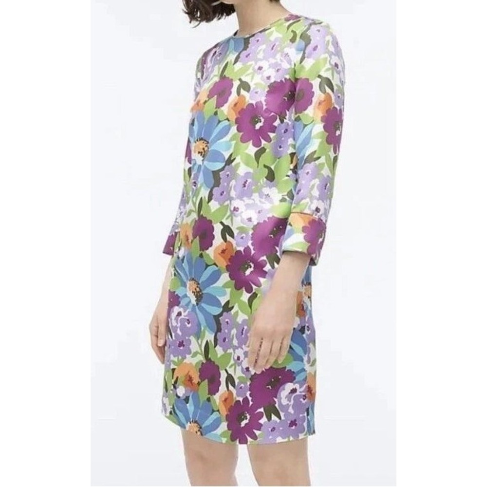 J.Crew Collection Silk Twill Floral Shift Dress Purple Blue 8 French Cuffs